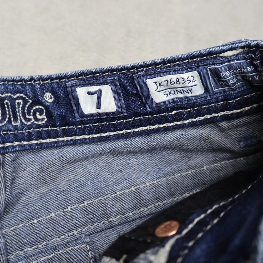 Miss Me Jeans Girls 7 Dark Wash Denim Skinny Stretch Embellished 24x27 $86 NEW